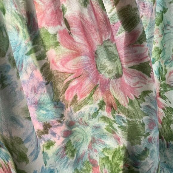 Vintage Floral Slip Skirt Groovy MCM Midi Pleated Retro Print Pastel Small - Picture 5 of 8